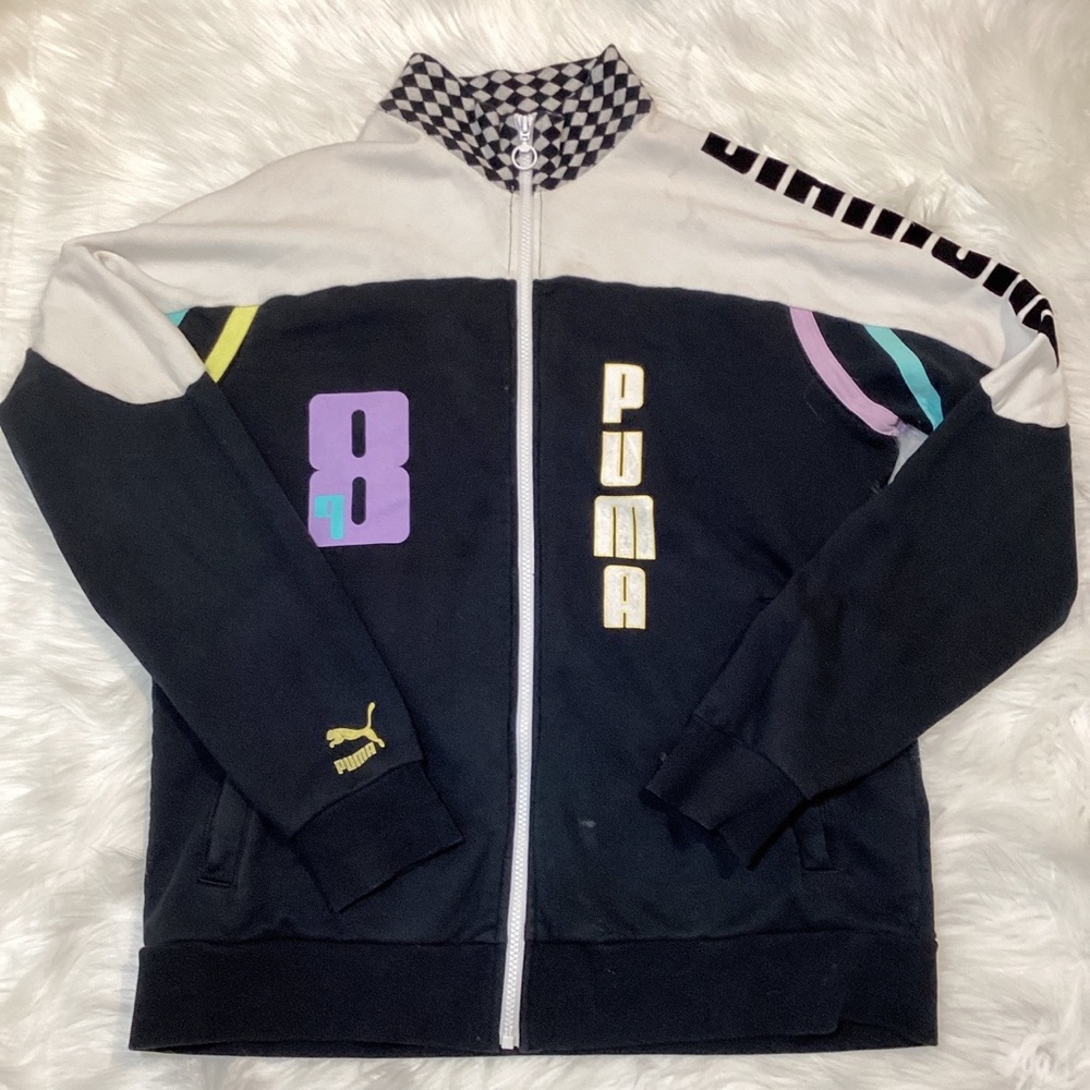 Puma Black White ColorBlocking MockNeck Long Sleeve Full White Zip Sporty Jacket